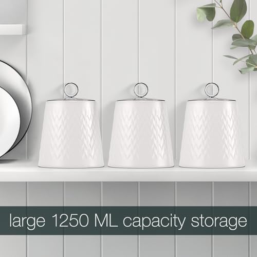 EHC Tea Sugar Coffee Canisters Set, Storage Jars with Easy Open and Close Lids Airtight, Containers Canisters Jars Set of 3, White - Image 3