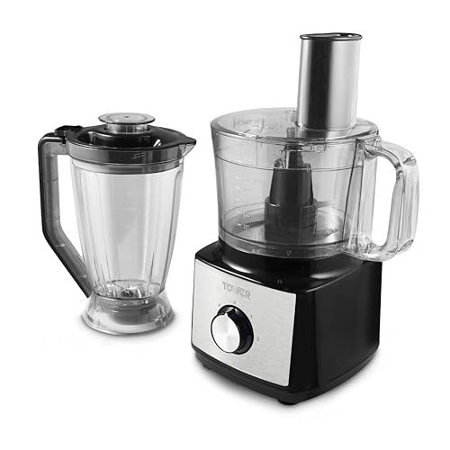 Tower Multi-Function Food Processer & Blender with 2L Mixing Bowl, 1.8L Jug, 2 Speed Settings & Pulse Function, 750W, Black, T18008BLK