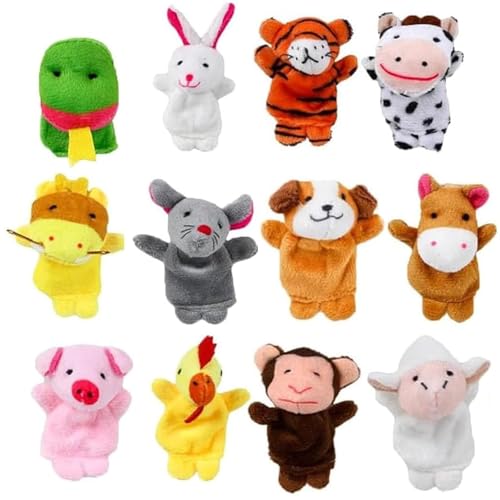 12 Pack Finger Puppets Soft Plush Animal Hand Puppets for Toddlers