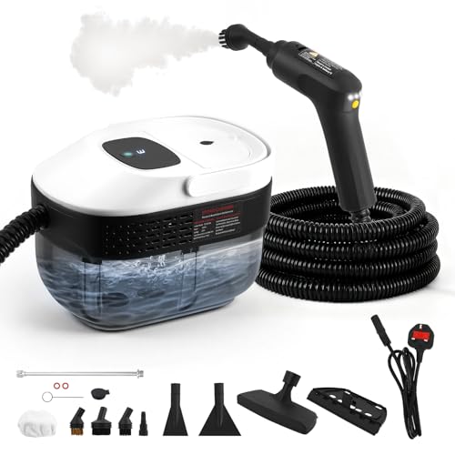 Trsaow Handheld Steam Cleaner 2500 W, 1.6L Tank 6 Brush Heads, 3 Bar Portable Steam Cleaner with 3 Adjustable Speeds Steam cleaners for the home multi purpose, for windows, range hoods, fabrics