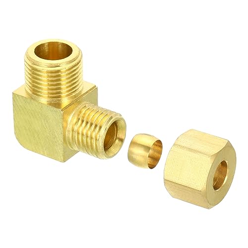 PATIKIL G3/8 Male x 8mm Tube OD Brass Compression Tube Fitting, 90 Degree Elbow Pipe Tube Fitting for Plumbing, Hose Connector