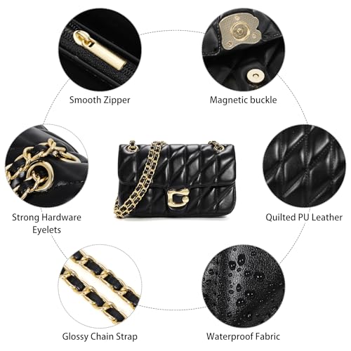 Quilted Crossbody Purse for Women Trendy - Ladies Shoulder Bag Leather Handbag Designer Evening Clutch with Chain Strap4