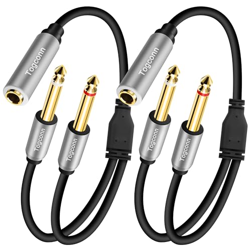 2-Pack 1/4 inch TRS Stereo Splitter Y Cable 1 Feet 6.35mm TRS Stereo Female Plug to Dual 6.35mm Male TS Mono Jack Audio Speaker AdapterShort 6.35mm Audio Speaker Splitter Connector Converter Cable