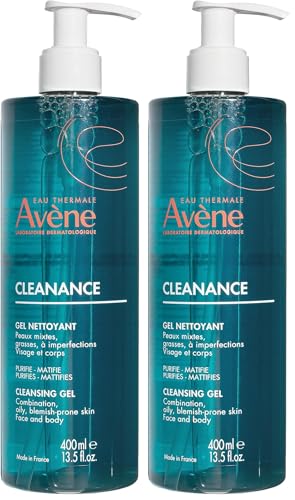 Avène Cleanance Cleansing Gel 400ml, Cleanser for Blemish-Prone Skin, Oily Skin Wash, Mattifying Cleanser, Gentle Gel (Pack of 2)