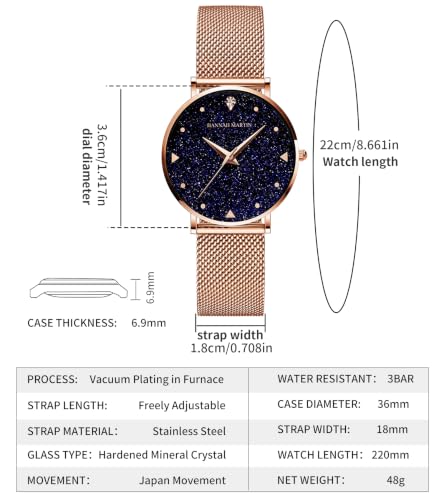 Image of HANNAH MARTIN Watches for Women Analog Women's Watch with Stainless Steel Expansion Band Minimalist Slim Dial 30M Waterproof Ladies Dress Wristwatch for Casual Daily Business