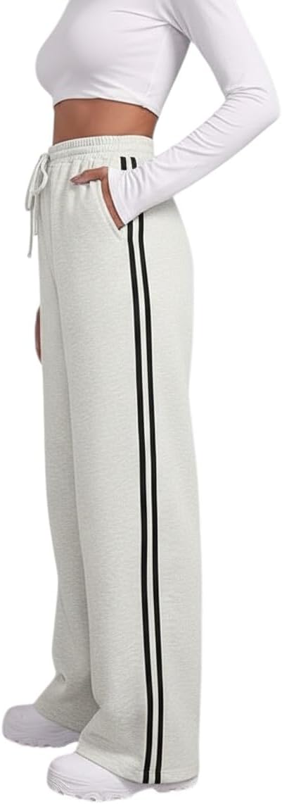 Straight Long Length Trouser Style Drawstring Contrast Belt Black and White Trackpant for Women/Trending, Relaxed Casual Lowers for Women