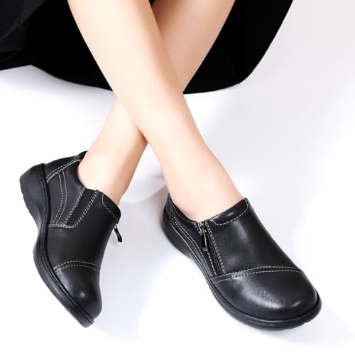 Image of QAE Loafers for Women Comfort Women's Penny Loafers with Zipper Orthopedic Lightweight Slip-On Flats Casual Work Dressy Walking Business Shoes
