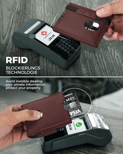 Contacts RFID Blocking Minimalist Tri-Fold Slim Credit Card Genuine Leather Wallet with Upto 6 Card Slots Including 1 ID Window, 1 Banknote Compartments and Coin Pocket (Brown-New) 5 41d+H6dXQpL