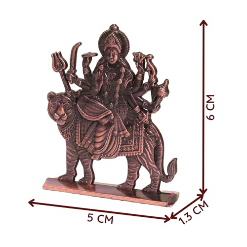 Image of anciently Maa Durga Idol for Dashboard, Metal, 1 Piece (Copper Colour)