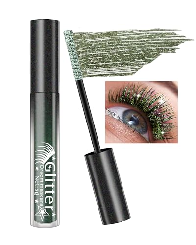 Mascara mit grünen Pailletten, Diamant-Wimperntusche, langlebig, wasserfest, Mascara, Farbe Volumen und Länge, Anti-Schmierung, Diamant-Mascara, Make-up, Geschenk für Damen, Augen für Weihnachten,