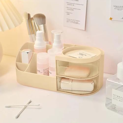 Image of zuku MakeUp Organizer Stand Desk Storage Dressing Table Organiser Cosmetic Organizer Box Skin Care Table Bathroom Organiser Makeup Storage Box Makeup Vanity with Transparent Drawer(Cream)