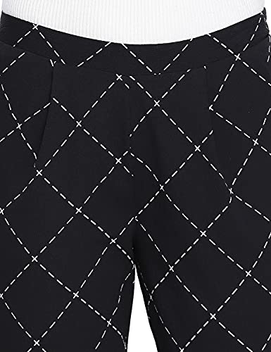 Image of Oxolloxo Women Regular Fit Polyester Pencil Check Casual Black Pant