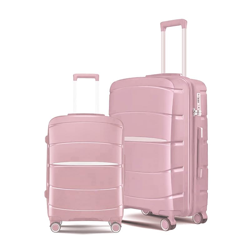 Pink Hardside Rugged Travel Suitcase, Silent Quite 360 Spinner Wheels, Expandable TSA Lock Luggage, Aluminum Handle, 2-Piece Set (20/28) - Main Image