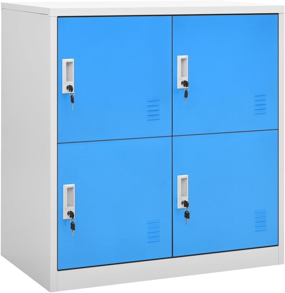 Light Gray and Blue Steel Medium Locker Cabinet with 4 Adjustable Shelves and 4 Cam Locks for Office School Storage Organization