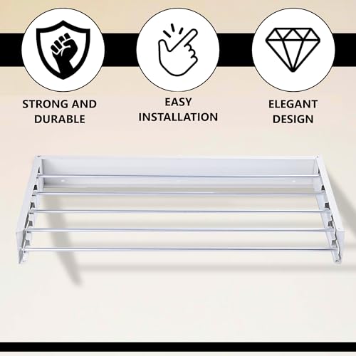 Vonia Stendibiancheria Da Parete - In Alluminio Di Alta Qualità - Lunghezza - Montaggio A Parete - Stendibiancheria Pieghevole (Bianco, 100 X 50 Cm) - 5