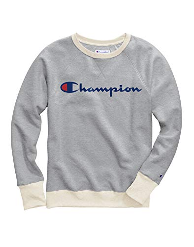 Champion Women's Plus-Size Powerblend Boyfriend Crew Sweater, Oxford Grey Heather/Oatmeal Heather, 3X Large