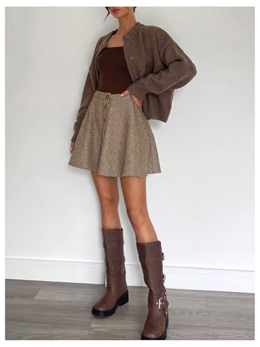 Milumia Women's Vintage Plaid High Waist Button Down A Line Casual Short Skirts2