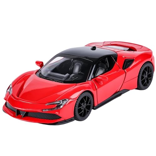 Image of PLUSPOINT Diecast Red Ferari SF90 STRADALE Hardtop Toy Car Scale Model Pull Back Vehicles with Doors openable Alloy Simulation Supercar with Lights and Sound Also for Car Dashboard Kids Adult