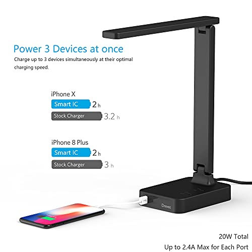 image for LED Desk Lamp, Drevet Desk Light with 1 USB Charging Port and 2 AC Pow