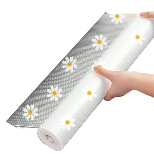 Forro de estante para armarios de cocina, impermeable, tapete para nevera, armario, manteles individuales fáciles de colocar, forro no adhesivo para cajones (50 x 200 cm, margaritas)