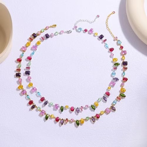 UUONLY Colorful Rainbow Crystal Necklace, Multicolor CZ Chain Choker Dainty Cubic Zirconia Jewelry Sparkly Rhinestone CZ Necklace for Women4