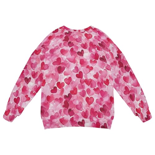 JUNZAN Cartoon Cute Pink Love Hearts Big Girls Hooded Sweatshirt Fleece Sweatshirt With Hoodie Party 4T2