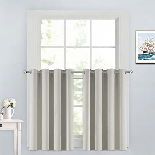 Yakamok 36 Inch Room Darkening Curtains, Blackout Window Panels Thermal Insulated Grommet Top Light Blocking Drapes for Bathroom Basement, 52Wx36L, Light Beige, 2 Panels