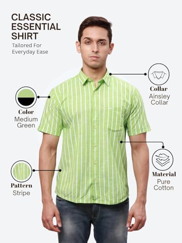 Image of Park Avenue Men's Pure Cotton Chambray Pattern Slim Fit Ainsley Collar Half Sleeve Casual Shirt