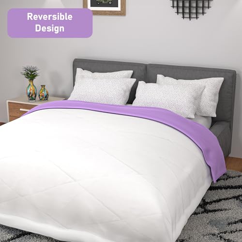 Image of Kuber Industries Premium 90x100 in (Extra Thick) Reversible Soft Blanket for Winter|300 GSM Comforter & Garam Kambal for Home | Quilted Razai /Double Bed Blankets for Winter | Lavender & Off-White