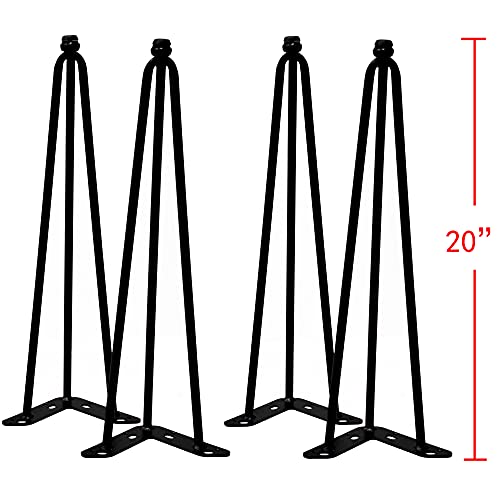 Home Soft Things Hairpin Metal Table Legs 20 Inch Legs For Furniture Coffee Bench Dining End Industrial Table Desk Set Of 4 With Black Screws Adjustable Cushion Floor Protectors, 20" #TOP1