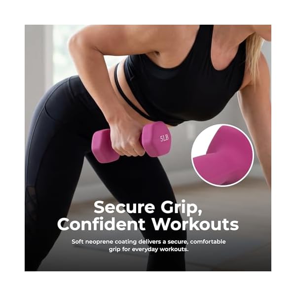 Sunny Health & Fitness Neoprene Hex Dumbbell for Home Gym 2-10 lb Pair - Image 2