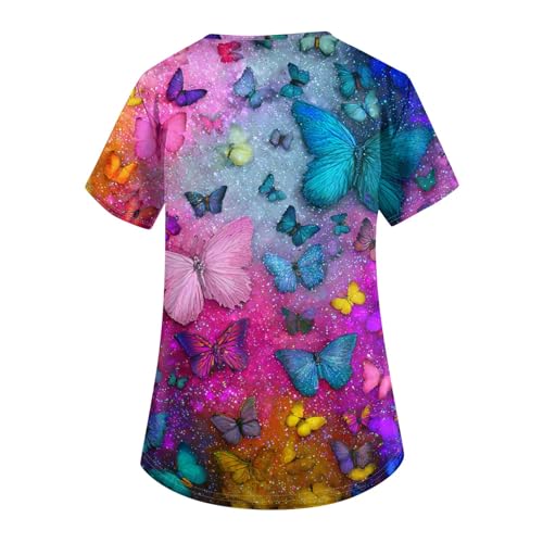 OIOLOYJM Printed Scrub Tops Women V Neck Short Sleeve Plus Size Scrubs for Womens Nursing Uniforms Shirts with Pockets