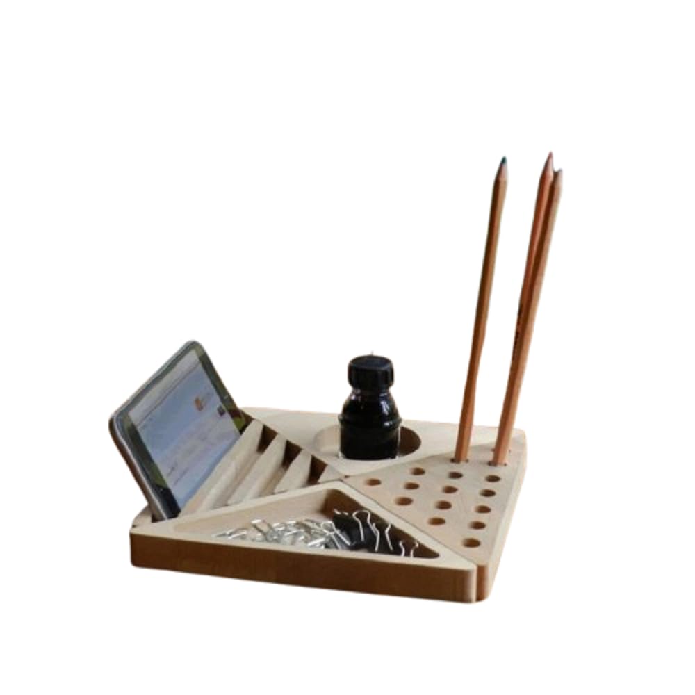XSOURCE Organizer da scrivania in legno con più scomparti, organizer da scrivania minimalista per cancelleria, penne, foglietti adesivi e accessori (stile 6)