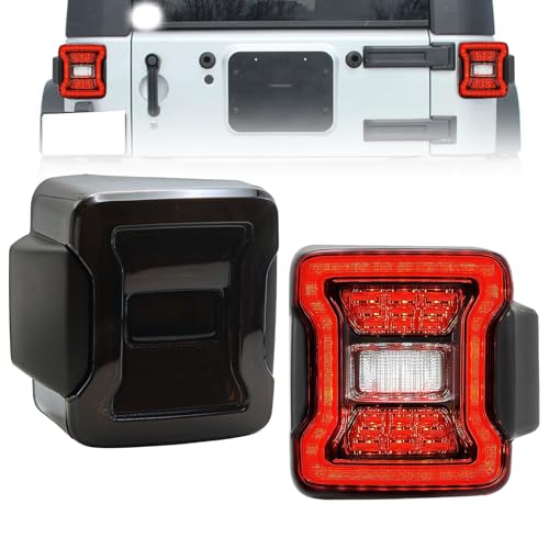AniyaFDCX LED Tail Lights Fit For 2007-2018 Wrangler JK JKU Tunnel Shaped Design Running Brake Turn Signal Reverse Light Smoked Lens