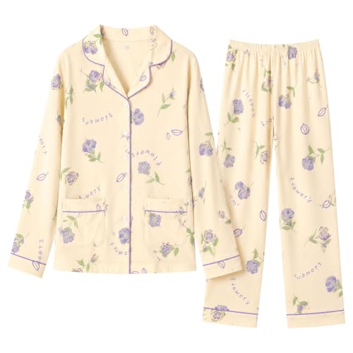 Womens Pajama Sets Pajamas Cotton 2 Piece Button Down Matching Sleepwear M - image 3