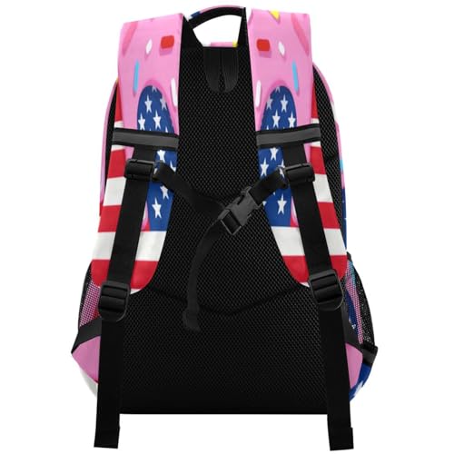 Image of Ice Cream Drips Usa Flag Backpacks with Chest Strap,Lightweight Bookbags 17 Inch, Casual Daypack Bags