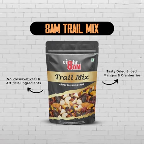 Image of 8:00 AM Trail Mix Dry Fruits & Nuts,200G(Pack of 2)|Made With Nutritious Ingredient Cranberries,Roasted Cashew,Almonds,Raisin,Pumpkin Seeds|Healthy And Tasty Snack,Rich In Zinc,Potassium,Iron