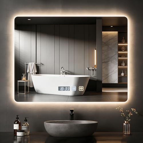 Espejo de Baño Iluminado con LED 80 x 60 cm,Espejo Baño LED Antivaho,Espejos Bano con Luz Regulable de 3 Colores,Ajuste de Brillo, Interruptor Táctil, Espejos de Bano con Luz LED Retroiluminadas