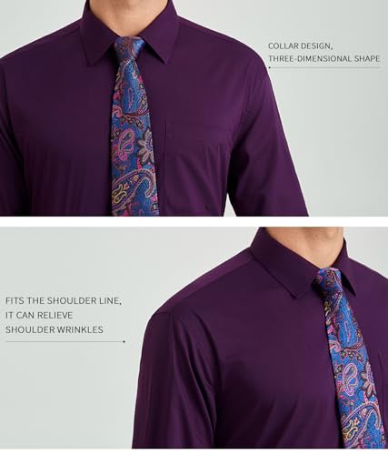 Image of HISDERN Mens Dress Shirt with Tie Pocket Square Set Classic Button Down Shirt Matching Tie Long Sleeve Shirts