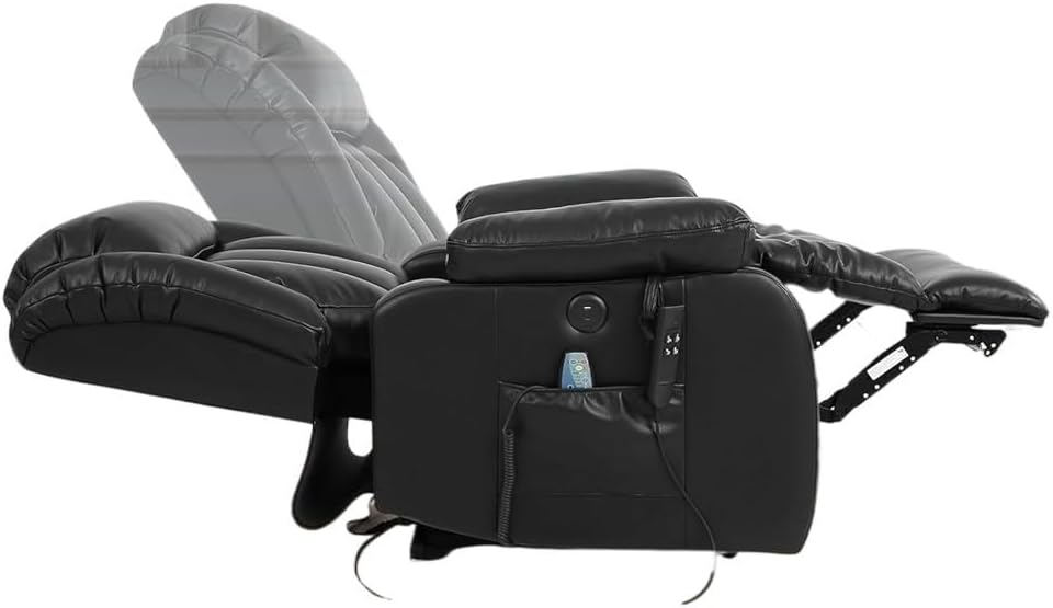 Overstuffed Wide Electric Lift Recliner Chair with Massage Heat Extended Footrest USB Ports Cup Holder Side Pockets Comfortable Seating for Elderly