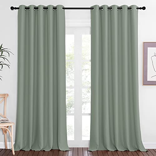 NICETOWN Sliding Door Window Treatment Blackout Patio Door Curtain Panels, Privacy Thermal Drapes for Bedroom Living Room Department with Grommet Top (Sage Green, W66 x L110)