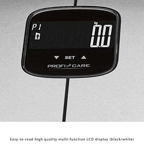 ProfiCare 7in1 Edelstahl-Analyse-Waage, Personenwaage mit Körperfettanalyse, hochwertige Wiegefläche aus Edelstahl mit LCD-Display… – Ansicht 2
