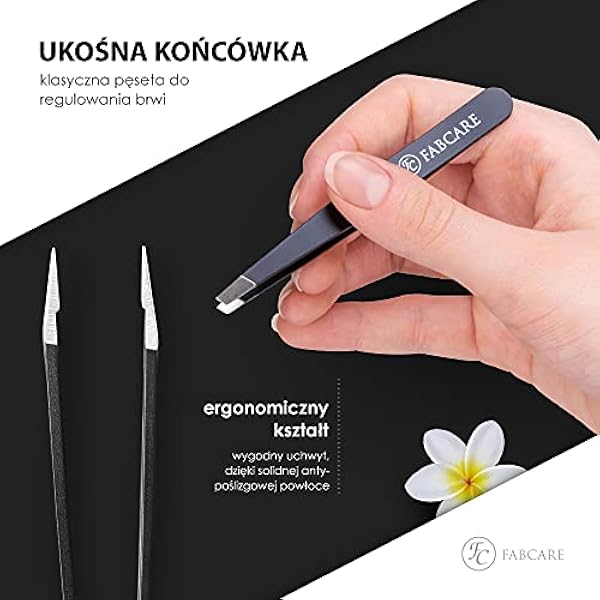 Пинцет для бровей FABCARE (косой) в футляре - улучшенный наконечник - профессиональный пинцет для бровей с нескользящим покрытием - пинцет для удаления волос, заостренный пинцет