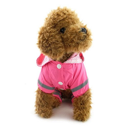 zunea hundemantel Kleine Hunde Regenmantel mit Kapuze wasserdicht Regenjacke Mesh gefüttert Puppy Zupfbürste reinwear Hund Pet Regen Gear/Anzug Jacke Jumpsuit Kleidung Rosa L