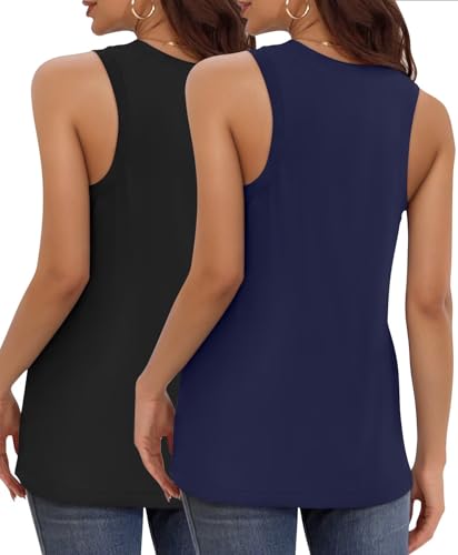 KKJ 2 Pack Womens Tank Tops Workout V Neck Tees Summer Sleeveless Loose Fit Casual Outfits Shirts Fall Fashion Clothes
