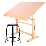 Falling in Art Wooden Drafting Table and Stool Set, 30' x 42' Adjustable Height and Angle Solid Wood Drawing Desk for Adults, Artist Craft Table for Painting Artwork, Reading, and Writing