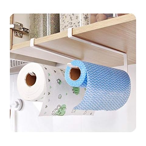 Benrise 1Pack Under Shelf Storage Rack Paper Towel Holder Dispenser Under Cabinet Paper Roll Holders (NO Drilling) for Kitchen Bathroom, Hanging Paper Towel Rack Hanger Over The Door Cover