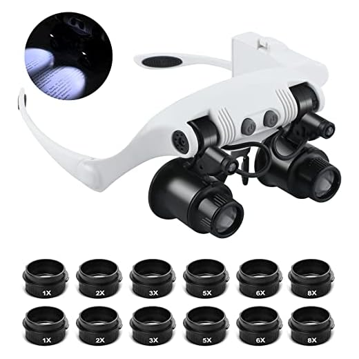 Hands Free Head Magnifying Glasses, Magnifier with Light, 1X, 2X, 3X, 5X, 6X, 8X, Ideal for Jewelry, Eyelash Extensions, Soldering, Craft, Cross Stitch