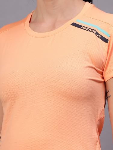 Image of Vector X Women's Plain Round Neck T-Shirt, Half Sleeves, Regular Fit, 80% Polyester 20% Spandex Lightweight Casual Sportswear Shirt Ideal for Gym Fitness Workout, Running, Yoga & Training