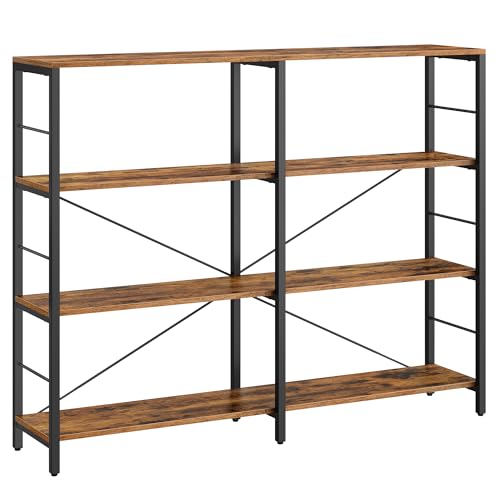 VASAGLE Bücherregal, Standregal mit 4 Ebenen, 30 x 120 x 109,4 cm, Industrie-Design, für Wohnzimmer, Arbeitszimmer, Balkon, Küche, vintagebraun-tintenschwarz LLS131K01